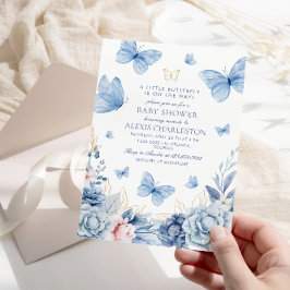 Blue Little Butterfly Blume Junge Babydusche Einladung