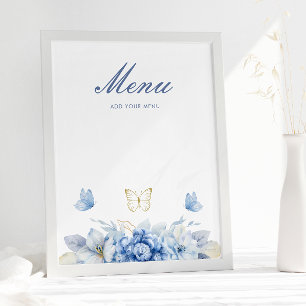 Blue Little Butterfly Boy Baby Showmenü Poster