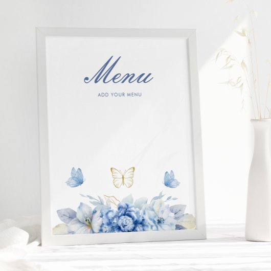 Blue Little Butterfly Boy Baby Showmenü Poster