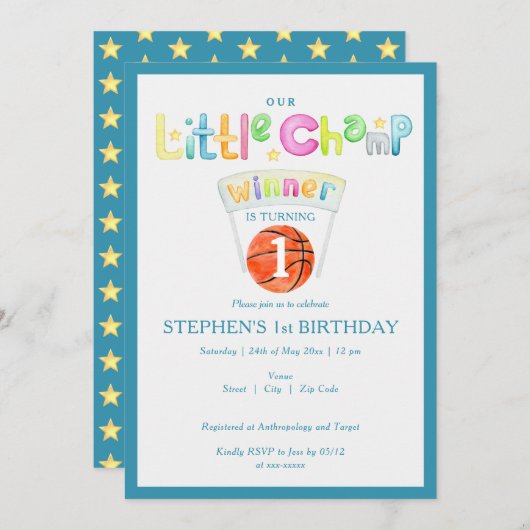 Blue Little Champ Basketball jedes Alters Junge Ge Einladung (Vorne/Hinten)