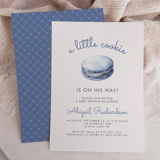Blue Little Cookie Macaron Boy Baby Shower Einladung