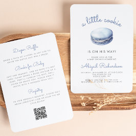 Blue Little Cookie Macaron QR Code Boy Baby Shower Einladung