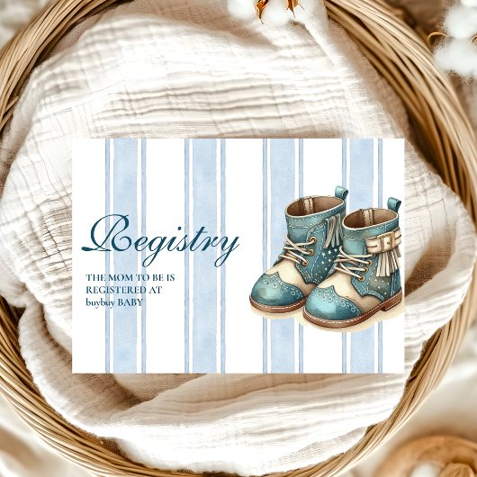 Blue Little Cowboy Modern Western Baby Registry Begleitkarte