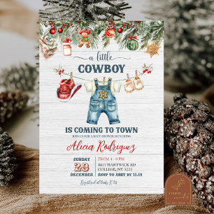 Blue Little Cowboy Western Holiday Baby Dusche Einladung