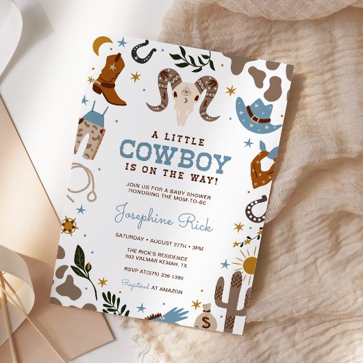 Blue Little Cowboy Western Rodeo Baby Dusche Einladung
