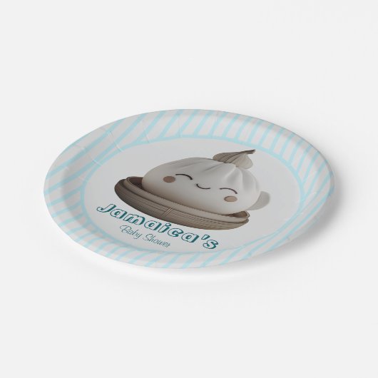 Blue Little Dumpling Baby Dusche Pappteller (Schrägansicht)