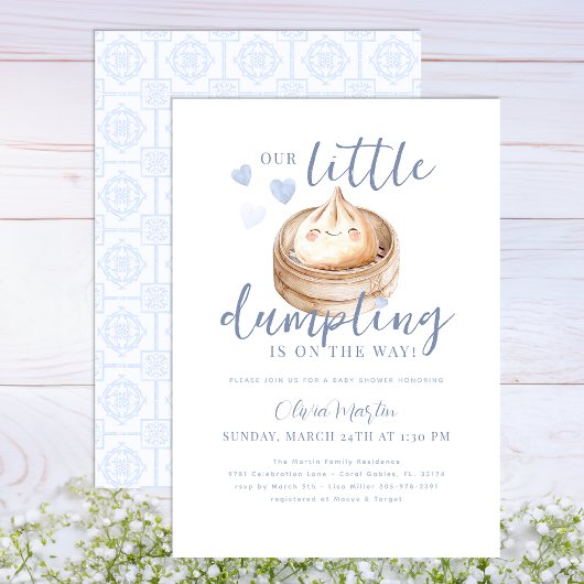 Blue Little Dumpling Watercolor Baby Shower Invita Einladung