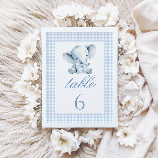 Blue Little Elephant Bow Baby Dusche Tischnummern