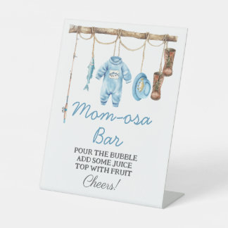 Blue Little Fisherman Mom-osa Bar Baby Shower Sockelschild