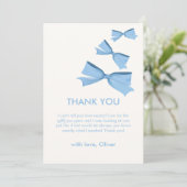 Blue Little Flying Bow Boy Baby Dusche Dankeskarte (Stehend Vorderseite)