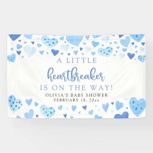 Blue Little HeartBreaker Valentine Baby Dusche Banner (Horizontal)