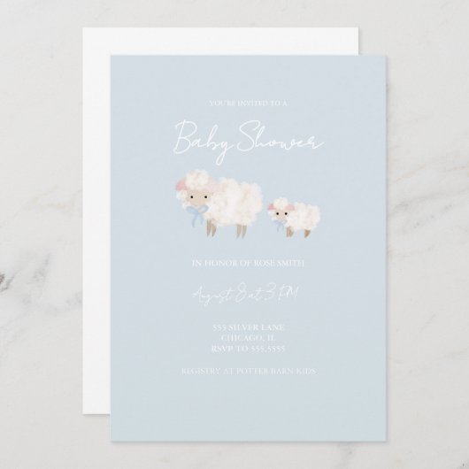 Blue Little Lamb Baby Dusche Einladung (Vorne/Hinten)