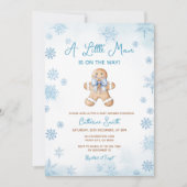Blue Little Man Snowflakes Gingerbread Baby Shower Einladung (Vorderseite)