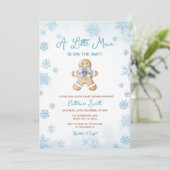 Blue Little Man Snowflakes Gingerbread Baby Shower Einladung (Stehend Vorderseite)