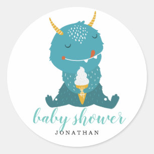 Blue Little Monster Babydusche Runder Aufkleber