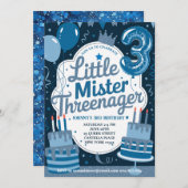 Blue Little Mr Threenager Einladung für Junge (Vorne/Hinten)