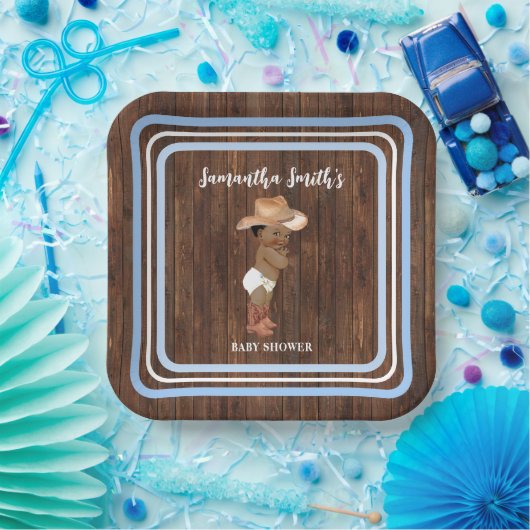 Blue Little OM Cowboy Western Babydusche Pappteller (Party)