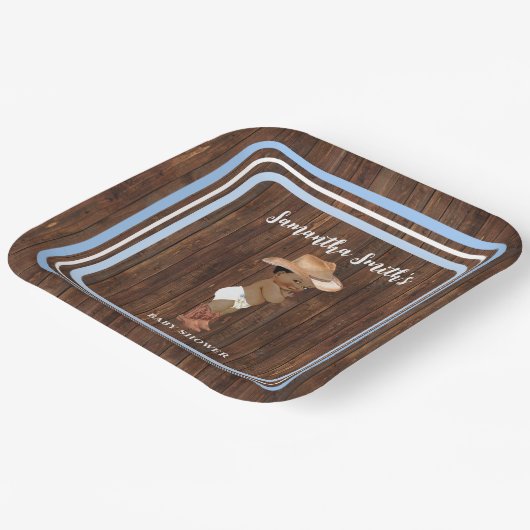 Blue Little OM Cowboy Western Babydusche Pappteller (Gewinkelt)