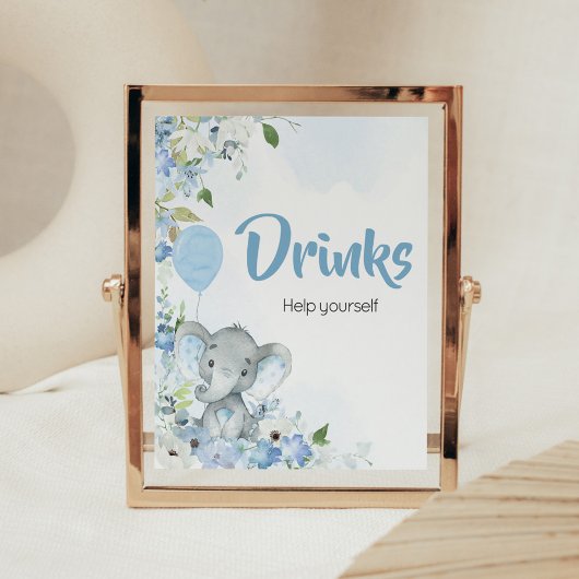 Blue Little Peanut Elephant Baby Dusche Drinks Poster
