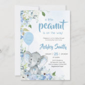 Blue Little Peanut Elephant Baby Dusche Einladung (Vorderseite)