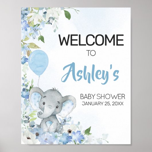 Blue Little Peanut Elephant Baby Dusche Empfang Poster (Vorne)
