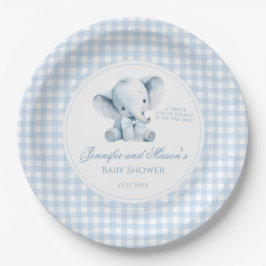 Blue Little Peanut Elephant Bow Baby Boy Shower Pappteller