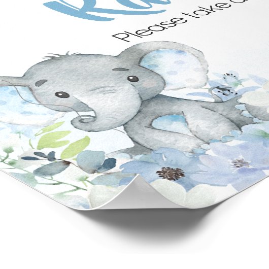Blue Little Peanut Elephant Diaper Raffle Poster (Ecke)
