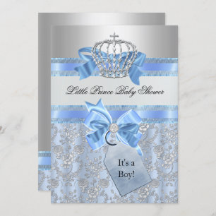 Blue Little Prince Crown Babydusche Einladung