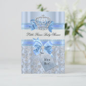 Blue Little Prince Crown Babydusche Einladung (Stehend Vorderseite)