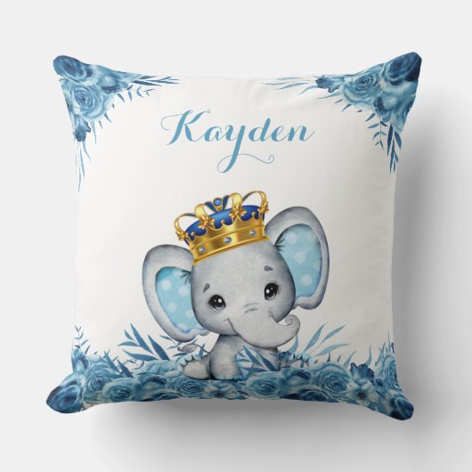 Blue Little Prince Floral Elephant Baby Kissen (Vorderseite)