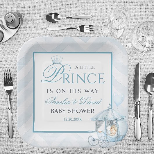 Blue Little Prince Party Crown & Carriage Pappteller