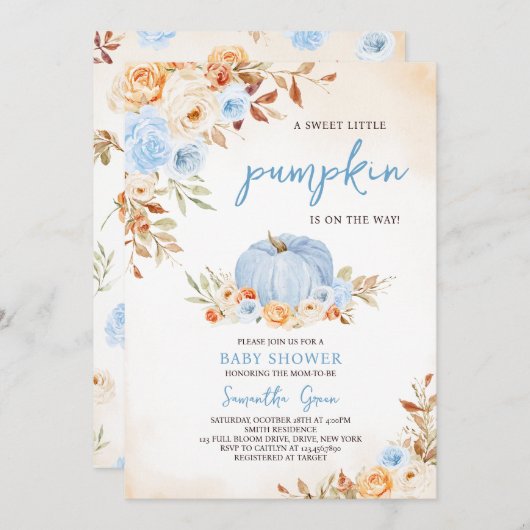 Blue Little Pumpkin Baby Dusche Einladung (Vorne/Hinten)