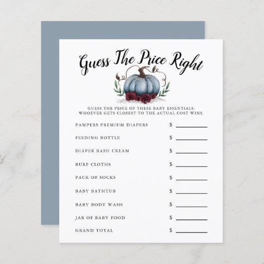 Blue Little Pumpkin Baby Dusche schätzt den Preis (Vorne/Hinten)