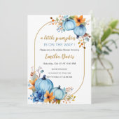 Blue Little Pumpkin Baby Shower Einladungen (Stehend Vorderseite)