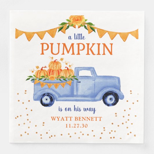 Blue Little Pumpkin Baby Shower Napkins Serviette (Vorderseite)