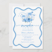 Blue Little Pumpkin Bow Wave Frame Baby Dusche Einladung (Vorderseite)