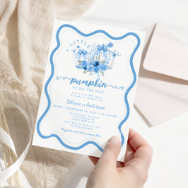 Blue Little Pumpkin Bow Wave Frame Baby Dusche Einladung