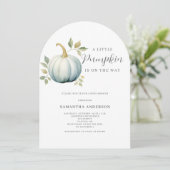 Blue Little Pumpkin Boy Baby Dusche Einladung (Stehend Vorderseite)