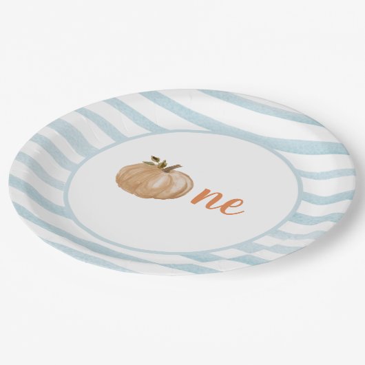 Blue Little Pumpkin Erster Geburtstag Teller (Schrägansicht)