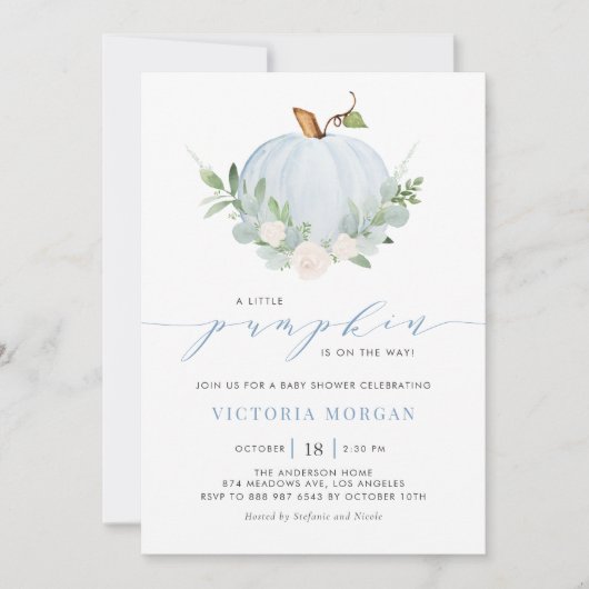 Blue Little Pumpkin Es ist ein Baby Autumn Baby Sh Einladung (Vorderseite)