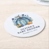 Blue Little Pumpkin Fall Custom Boy Baby Dusche Runder Pappuntersetzer (Angewinkelt)