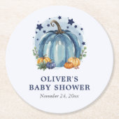 Blue Little Pumpkin Fall Custom Boy Baby Dusche Runder Pappuntersetzer (Vorderseite)