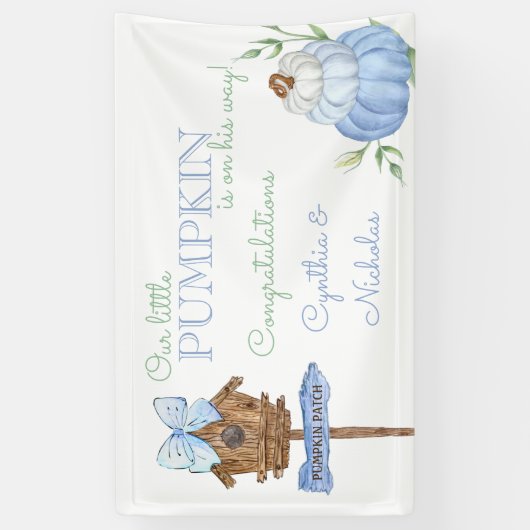 Blue Little Pumpkin Patch Boy Baby Shower Banner (Vertikal)
