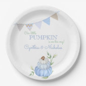 Blue Little Pumpkin Patch Boy Baby Shower Pappteller (Vorderseite)