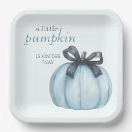 Blue Little Pumpkin Polka Dots Baby Shower Pappteller