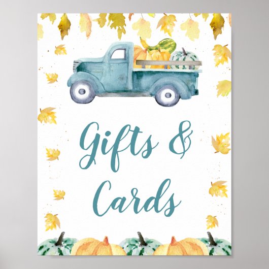 Blue Little Pumpkin Truck Baby Duschzeichen Poster (Vorne)