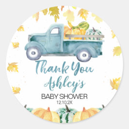 Blue Little Pumpkin Truck Baby Showaufkleber Runder Aufkleber