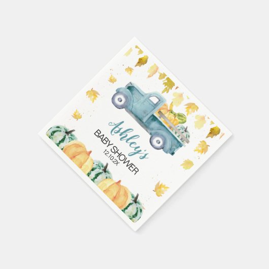 Blue Little Pumpkin Truck Baby Shower Napkin Serviette (Ecke)