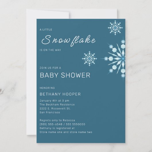 Blue Little Snowflake auf der Way Boy Baby Dusche Einladung (Vorderseite)