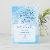 Blue Little Snowflake Wonderful Winter Baby Dusche Einladung (Stehend Vorderseite)